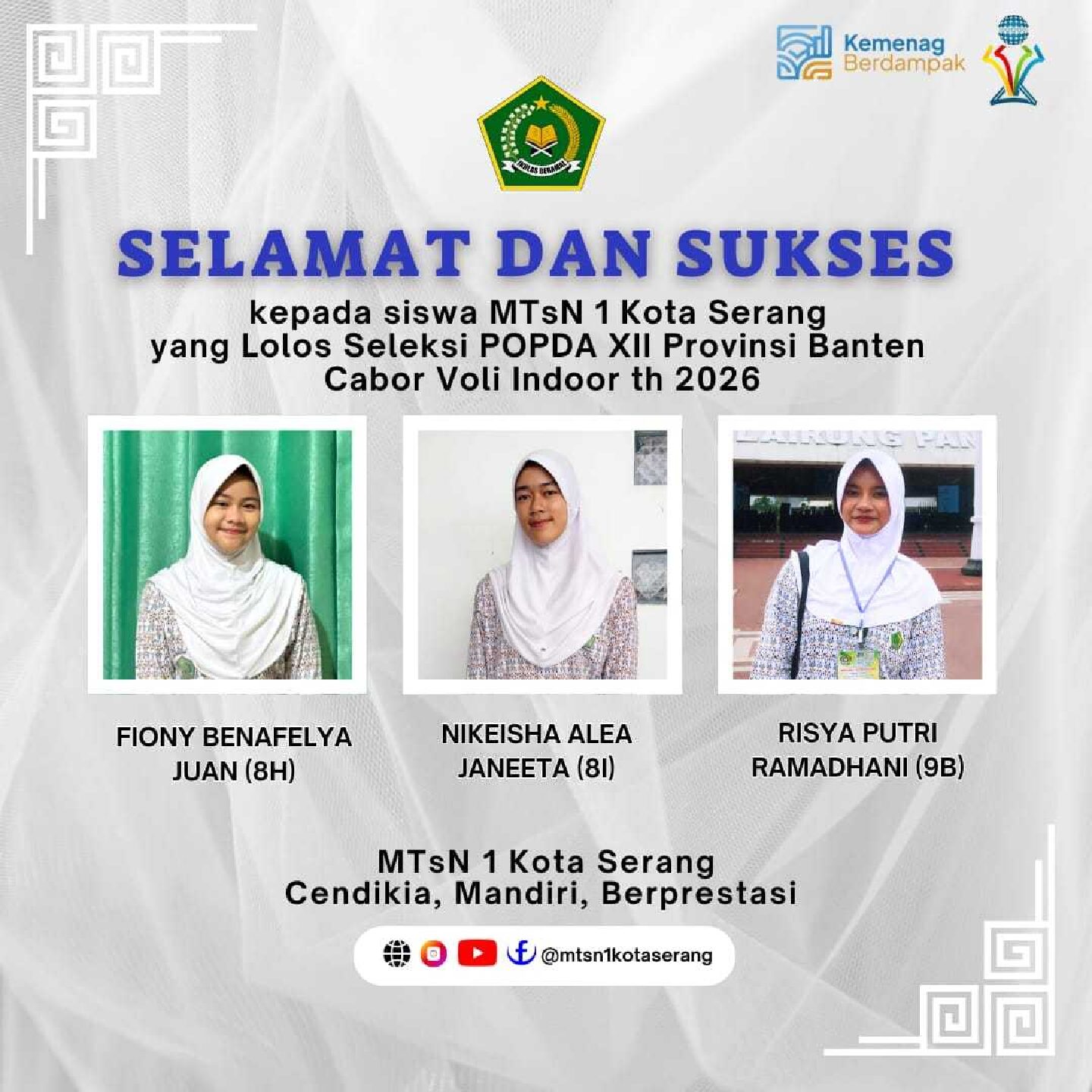 Tiga Srikandi Voli MTsN 1 Kota Serang Lolos POPDA XII Banten 2026, Skill On Point, Prestasi No Debat!!!